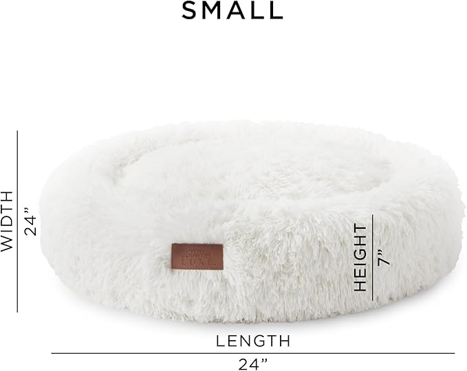 Town & Country Luxe CuddleTown Fuzzy Solid Donut Pet Bed, Soft, Cozy & Calming, Non-Slip Bottom, 100% Machine Washable, Cream, Small 24"x24"x7" Round