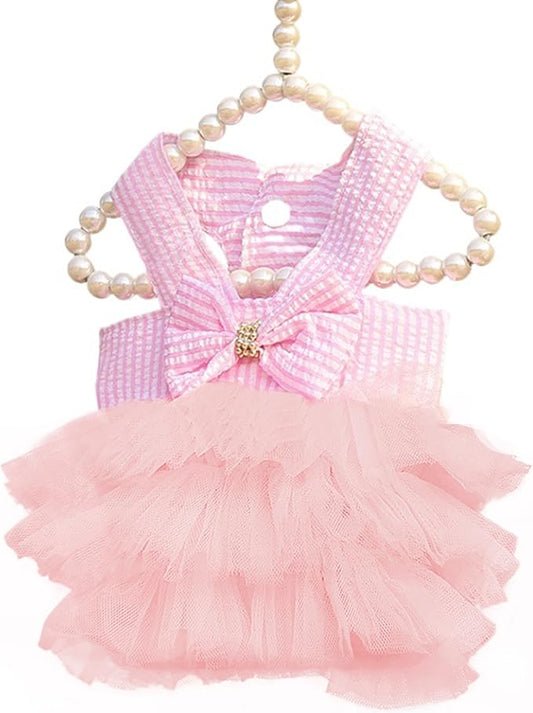 Dog Dresses, Fashion Pet Dog Clothes, Striped Mesh Puppy Dogs Princess Dresses (Pink, X-Small)