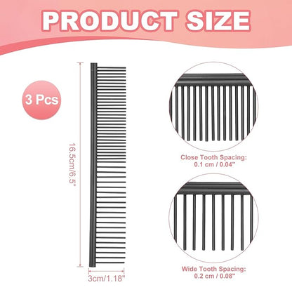 Dog Cat Comb, Pet Combs Stainless Steel Teeth with Rounded Ends for Knots Mats Loose Hair Removal, 6.5IN (Black Coated, 3 Pack), Grooming Tool Intended for Long Curly Hair Pet