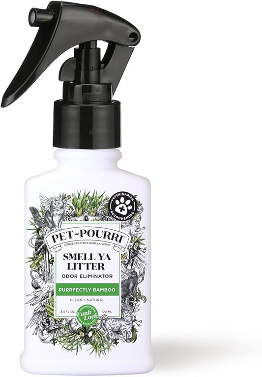 Pet-Pourri Smell Ya Litter Cat Litter Deodorizer Spray, Purrfectly Bamboo 3.4 Fl Oz, Up to 170 Uses, Pet Odor Remover with Essential Oils for Air, Carpet, Urine, Vet Recommended, Bergamot Bamboo Scent