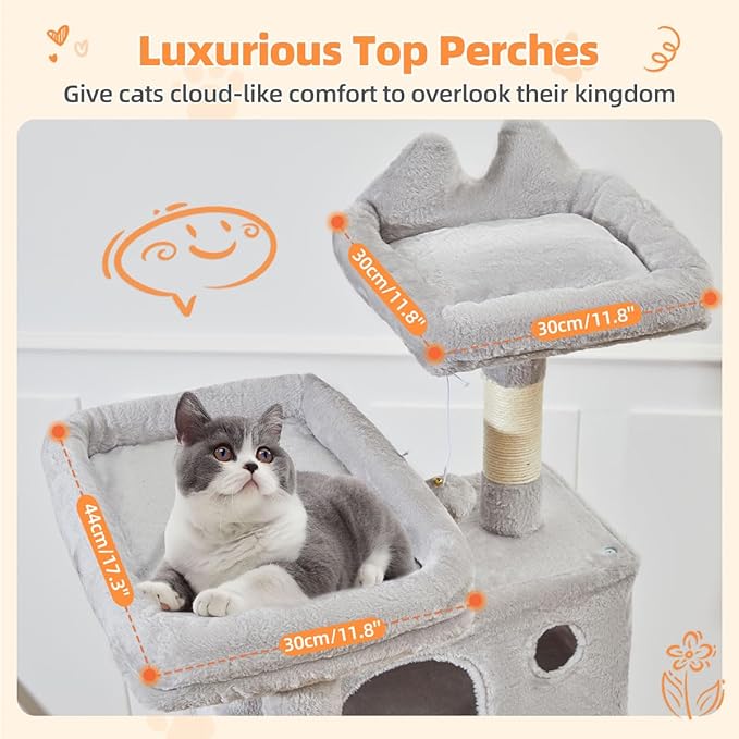 Taoqimiao Cat Tree 71-Inch, Cat Tower for Indoor Cats Large Adult, Multi-Level Large Cat Condo, 8 Sisal Scratching Posts, Metal Frame Cozy Hammock, Scratch Board, 2 Top Perches, Light Gray MS026LW