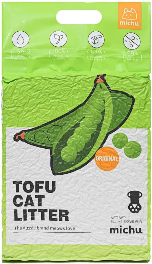 Michu Tofu Cat Litter Natural Clumping Tofu Cat Litter, Fast Clumping and Easily Scoop-able 5.5lb/88oz 5 Scents - Original, 2 Pack