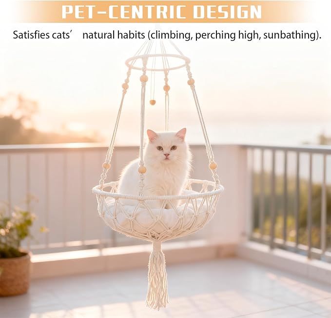 Cat Hammock Cat Window Perch, Bohemian-Style Hanging Basket Swing, Soft Pet Bed Cushion, Comfortable Window Kitty Bed, Perfect for Cats to Sunbathe, Take Naps, and Gaze Into the Distance 40*90CM