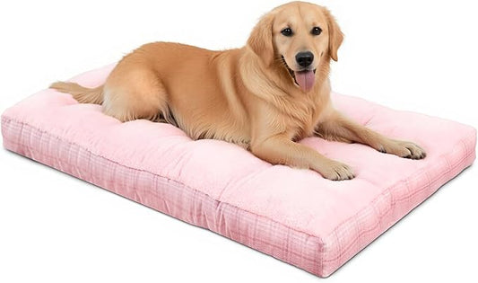 MIHIKK Washable XL Dog Bed for Extra Large Dogs with Anti-Slip Bottom, Premium Foam Pet Pad for Crate for Large Medium Small Sized Puppies, 41" x 27" Pink