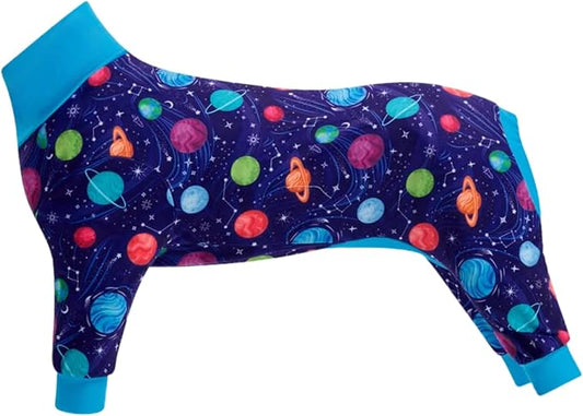 Spark Paws Dog Pajama, Dog Recovery Suit Male, Onesie, Ultra-Soft and 4-Way Stretch, for Small Medium and Large Breeds - Planets - S