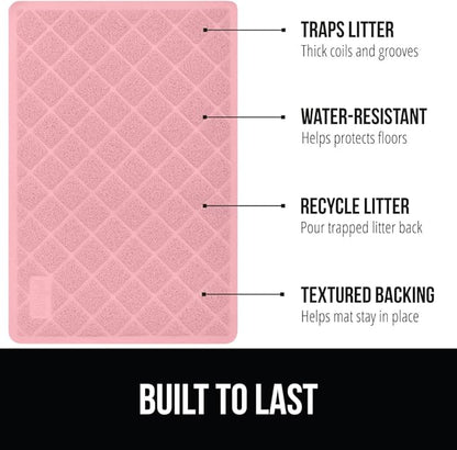 GORILLA GRIP Cat Litter Box Mat, Water Resistant, US Designed Kitty Litter Trapping Mats, Easy to Clean, Scatter Control, Less Mess and Clean Floors, Kitten Supplies for Indoor Cats, 24x17 Light Pink