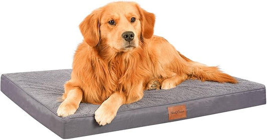 Waterproof XXL Dog Beds for Large and Jumbo Dogs - Orthopedic Dog Bed Washable Crate Pad, Egg Crate Foam Pet Bed Mat with Removable Cover, Anti-Slip Kennel Pad, 47''×29'', Grey