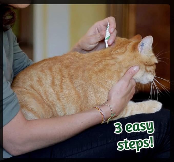 ALZOO Natural Flea & Tick Squeeze-On for Cats, Helps Repel Fleas, Ticks & Mosquitos, Up to 3-Months Protection, Plant-Based Active Ingredients, Water-Resistant, 3 EZ-On Applicators Per Pack