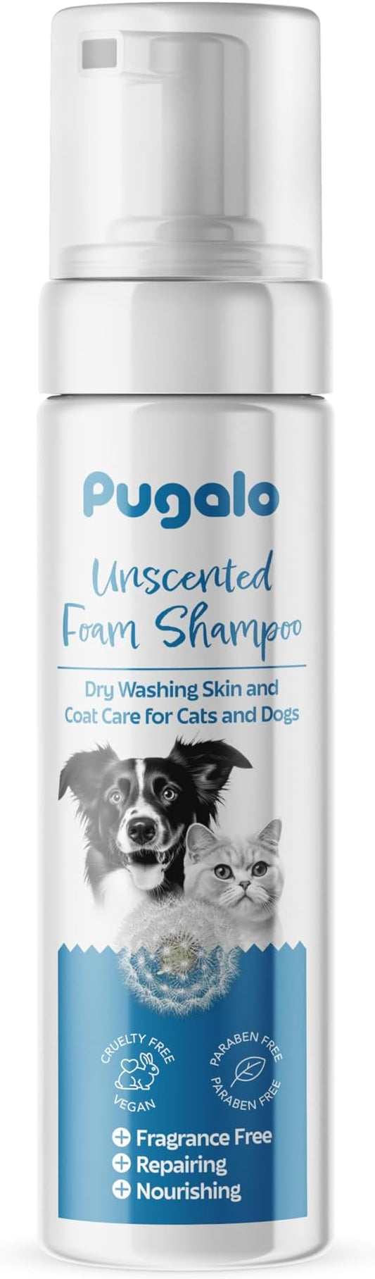 Waterless Cat & Dog Shampoo – 200ml (6.76oz) Unscented Dry Foam Cleanser & Conditioner – No-Rinse Deshedding Shampoo for Smelly Pets