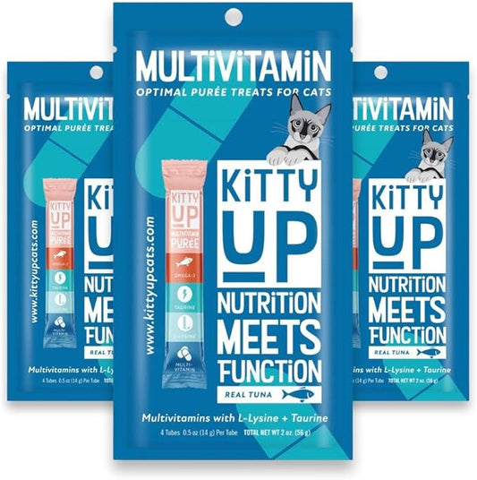 Kitty Up Lickable Cat Treats -Real Tuna Multivitamin Puree with Lysine & Taurine for Indoor Cats | Grain-Free, Squeeze Tube (12 Pack)