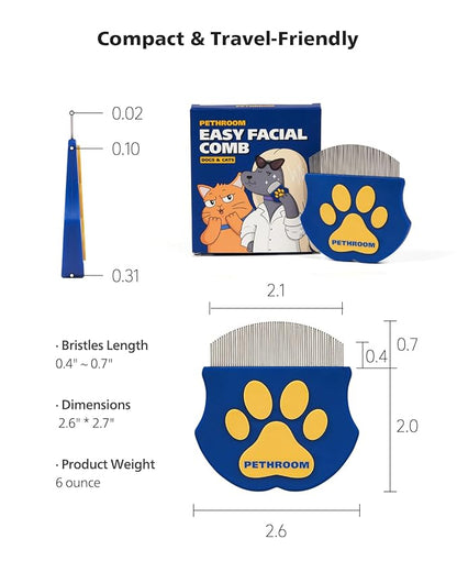 [PETHROOM] Professional Eye Comb for Pets | Stainless Steel Tear Stain Remover for Cats & Dogs | Gentle Round-Head Grooming Tool | Compact & Portable for Eye Gunk Removal