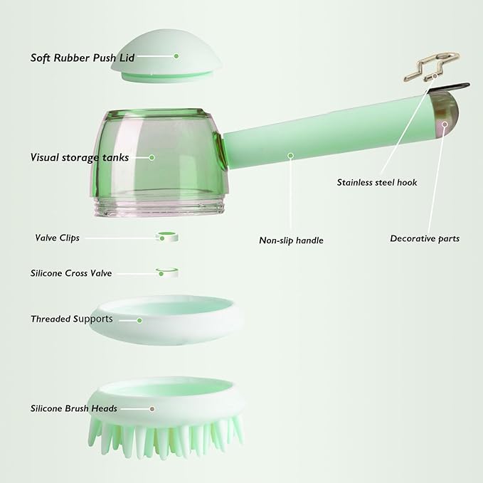 6-Piece Pet Grooming Set – Includes Dog Bath Brush with Shampoo Dispenser, Cat Chin Cleaner, Toothbrushes & Glove Massage Brush for Dogs and Cats (Green)