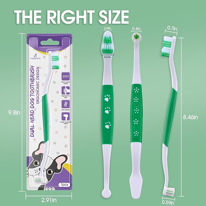 Dog Toothbrush – Newly Upgraded Dual-Head Design with 60° Wavy Bristles – Gently Surrounds Teeth for Deep Cleaning and Plaque Removal – Non-Slip Handle, Ideal for Daily Pet Dental Care (Green, 6-Pack)