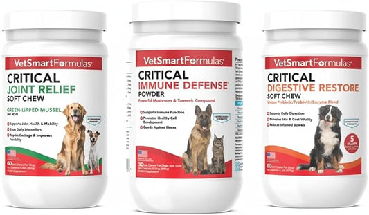 VetSmart Formulas Critical Line Bundle – Daily Pet Health Support | Immune Booster, Joint Pain Relief & Digestive Restore Formula
