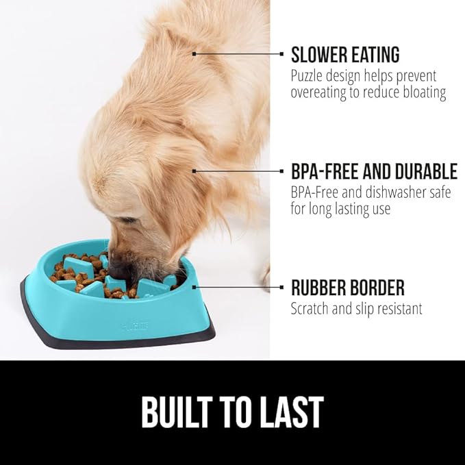 GORILLA GRIP Patent Pending Slow Feeder Dog Bowls, Interactive Puzzle Toy for Dogs and Cats Food Training, Keeps Pets Busy and Prevents Puppy Overeating, All Breeds, 100% BPA Free, 1 Cup, Turquoise