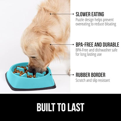 GORILLA GRIP Patent Pending Slow Feeder Dog Bowls, Interactive Puzzle Toy for Dogs and Cats Food Training, Keeps Pets Busy and Prevents Puppy Overeating, All Breeds, 100% BPA Free, 1 Cup, Turquoise