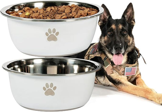 Large Dog Water Bowl 2 Pack, 1.3 Gallons 170oz Stainless Steel Extra Large Dog Food Bowl for Big Giant Dogs, White