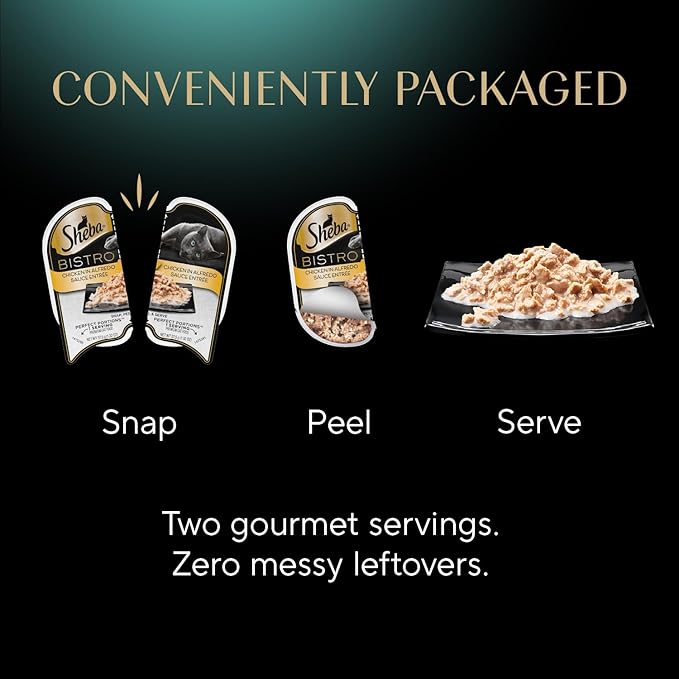 Sheba Perfect Portions Bistro Adult Wet Cat Food, Chicken in Alfredo Sauce Entree, 2.6 oz. Twin-Pack Trays (24 Count, 48 Servings)