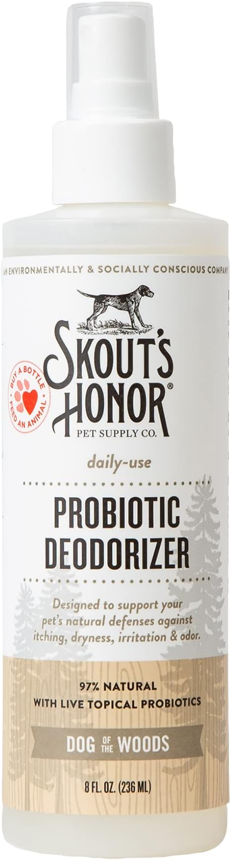SKOUT'S HONOR Pet Deodorizer Spray- Hydrating Daily-Use with Avocado Oil & Omega-3s, Microbiome Friendly Certiified, Paraben & Sulfate-Free, 97% Natural, 8oz, Dog of The Woods