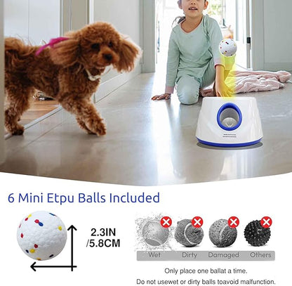 Automatic Dog Ball Launcher, Dog Ball Throw Launcher, 3 Adjustable Distance 20-45FT, with 6 2.3-inch ETPU Balls, for Small/Medium Dogs, Indoor and Outdoor Interactive Toys