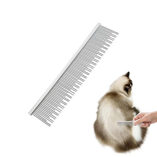 4.6 Inches Stainless Steel Pet Comb for Dogs & Cats, Metal Detangling Grooming Tool for Long & Short Haired Pets, Anti-Static Cat Comb with Rounded Teeth for Matted Fur Removal & Shedding Control