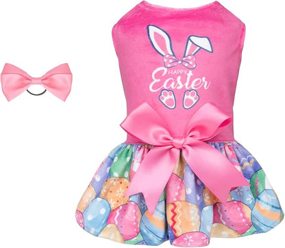 CuteBone Happy Easter Eggs Dog Dress Velvet for Small Dogs Girl Pink Puppy Dresses Dog Clothes CVA18XS-D