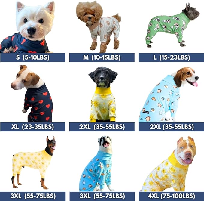 Spark Paws Dog Pajama, Dog Recovery Suit Male, Onesie, Ultra-Soft and 4-Way Stretch, for Small Medium and Large Breeds - Breakfast Blue - XXL
