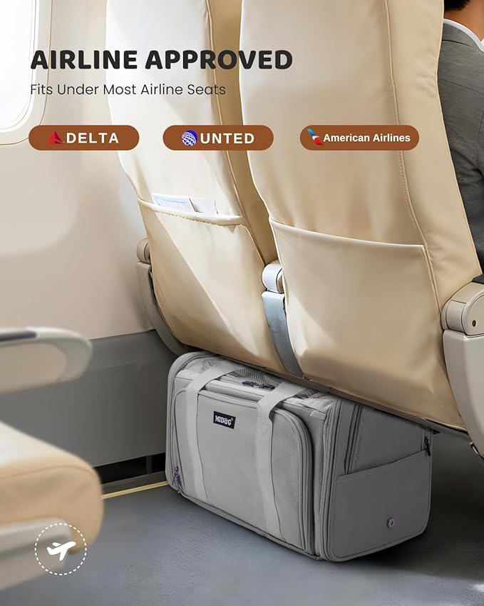 MIDOG Cat Carrier Soft, TSA Approved Airline Travel Carrier for Cats and Small Dogs, Under Seat Pet Bag with Expandable Space & Escape-Proof Zippers (Charcoal)