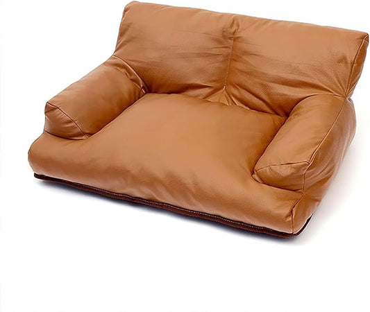 Pet Sofa Bed, Vintage Cat Dog Faux Leather Sofa with Non-Slip Bottom for Dogs Cats (Brown, Large)