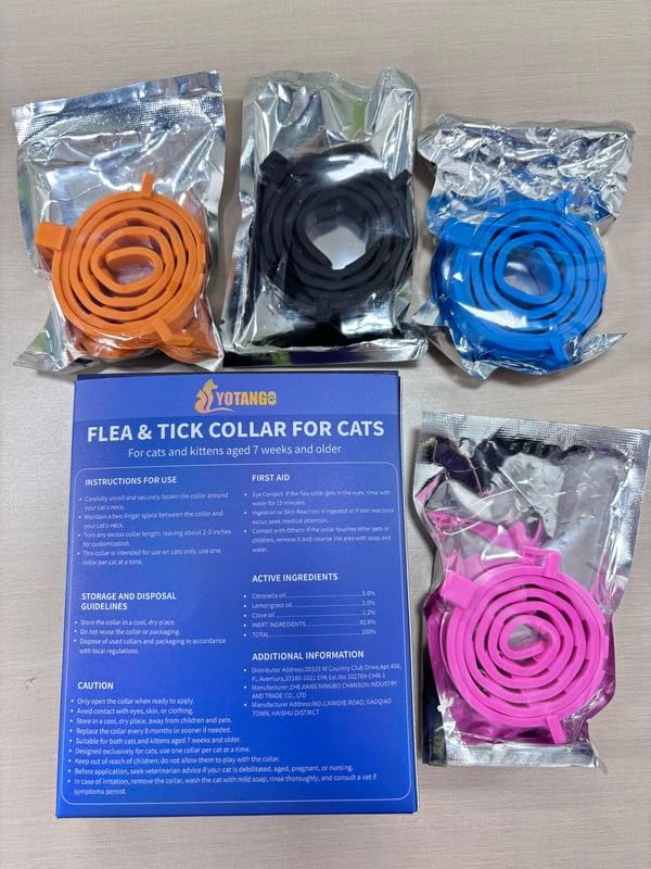 4 Pack Flea Collar for Cats, 32 Months Flea and Tick Prevention for Cat, Waterproof Natural Cat Fleas and Ticks Treatment, Adjustable Fleas and Ticks Collar for Cats Kittens(4 Colors)