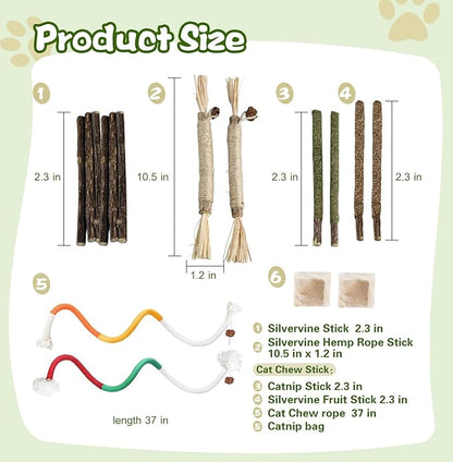 Catnip Chew Toys for Cats, 12 Pack Cat Toys with Silvervine Sticks, Natural Silvervine Stick Cage Balls & Bell Balls for Indoor Cats