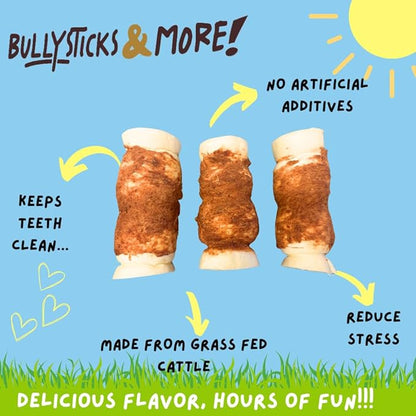 BULLYSTICKS & MORE 5-6" Beef Cheek Rolls for Dogs (Chicken Wrapped - 8 Count) - Beef Cheek Bones for Dogs - Dog Parents Choice - Premium No Hide Rolls