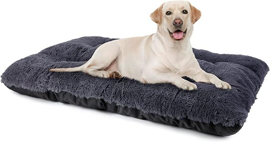 JOEJOY Large Dog Bed Crate Pad, Deluxe Plush Washable Dog Beds Fulffy Soft Kennel Pad Anti-Slip Pet Sleeping Mat for Large Medium Small Dogs, 35" x 21", Grey