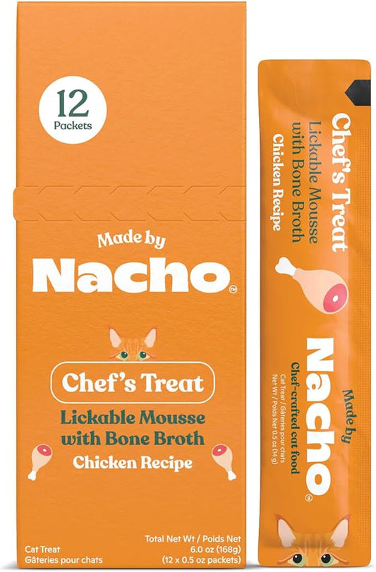 Made by Nacho Lickable Cat Treats Mousse Tubes 12 Count with Bone Broth Chicken Recipe (.5 oz) No Grains, Corn, Wheat or Soy