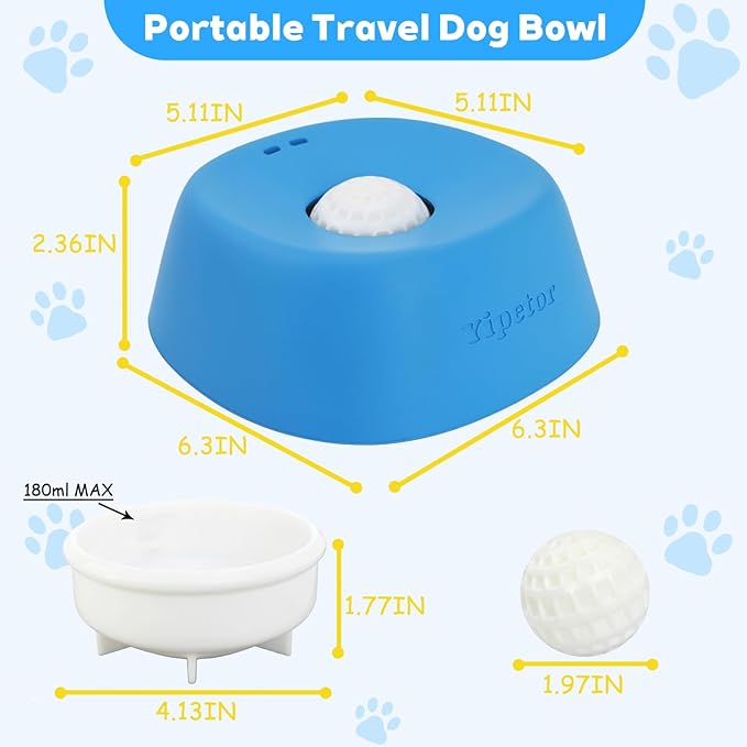 Yipetor Slow Feeder Dog Bowls for Liquid Treat, Anti-Slip【Entertained Ball-in】 Bone Broth Dog Lick Bowl, 3/4 Cup Yogurt Pup Lick Toy for Large Medium Small Breeds Dietary Supplement/Post-op Nutrition