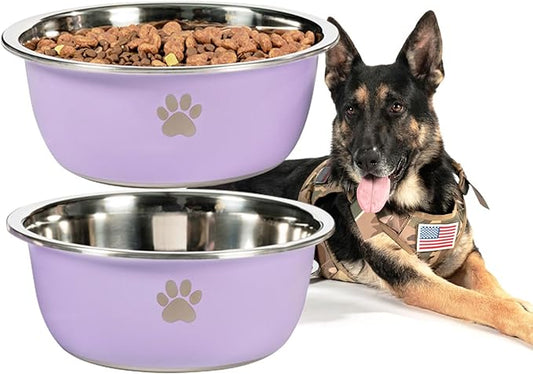 Large Dog Water Bowl 2 Pack, 1.3 Gallons 170oz Stainless Steel Extra Large Dog Food Bowl for Big Giant Dogs, Purple
