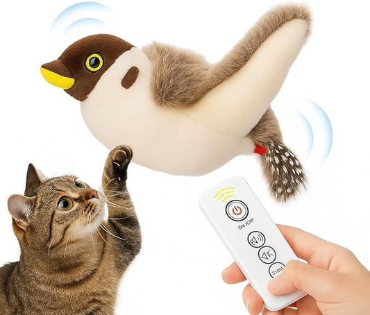 Flying Bird Cat Toy – Remote Control, Flapping Wings & Chirping Sound (Not Flying), USB Rechargeable Motion Toy for Indoor Cats