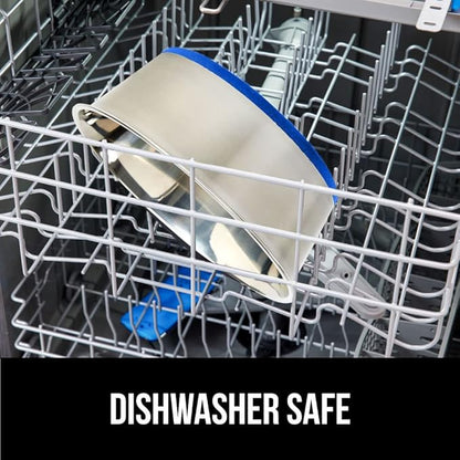 GORILLA GRIP Set of 2 Dog Bowls, Heavy Duty Metal Food and Water Bowl for Feeding Dogs and Cats, Dishwasher Safe, Rust Resistant Stainless Steel, BPA Free Rubber Base, Holds 1 Cup (8 fl oz), Blue