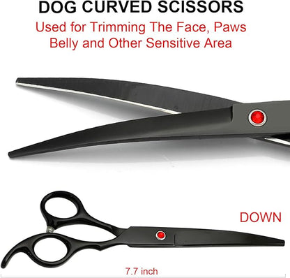 Professional Dog Grooming Scissors Kit Black 6 in 1, Dog Shears for Grooming 6CR Premium Stainless Steel Grooming Scissors Kit for Dogs Cat Pet