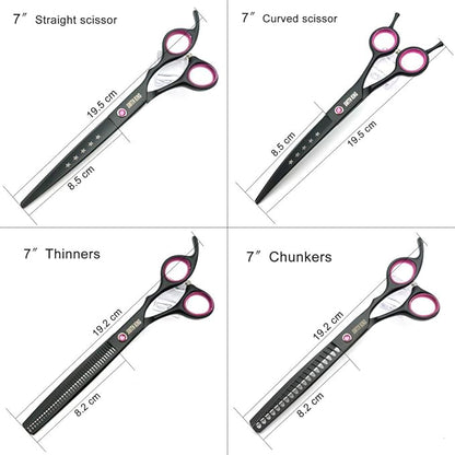 7.0 inches Professional Dog Grooming Scissors Set Straight & thinning & Curved & chunkers 4pcs in 1 Set (with Comb)