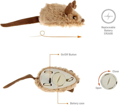 Gigwi Interactive Cat Toy Mouse, Moving Automatic Cat Toys Mice Electronic with Furry Tail, Automatic Squeaky Cat Toys for Kitten Indoor/Outdoor Exercise (Brown-Ear)