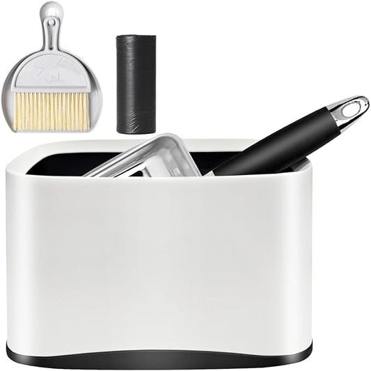 Cat Litter Scooper with Holder, Stainless Steel Cat Litter Scoop, Kitty Poop Scooper Stand for Litter Box, Cat Caddy for Litter Scoop, Fast Sifting Kitty Poop Scooper Caddy Poop Scooper Stand