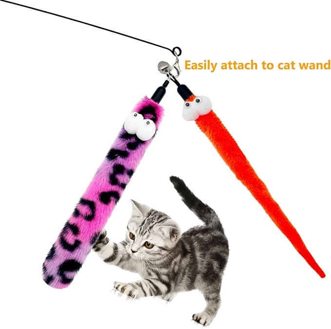 Cat Wand Replacement Feather Worm Snake, 10 Pieces Cat Wand Attachments Assorted Snakes Worms Feathers Refill Toy for Indoor Cats (B)