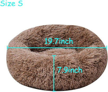 BODISEINT Modern Soft Plush Round Pet Bed for Cats or Small Dogs, Mini Medium Sized Dog Cat Bed Self Warming Autumn Winter Indoor Snooze Sleeping Cozy Kitty Teddy Kennel (20'' D x 8'' H, Coffee)