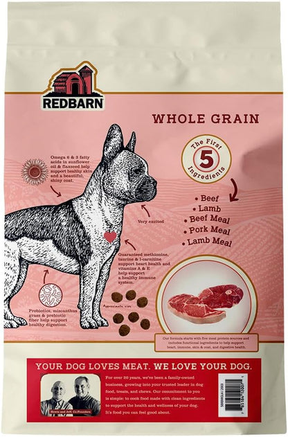 Redbarn Whole Grain Adult Dry Dog Food Kibble - Land Beef Recipe - Made in USA No Chicken Recipe with Functional Ingredients to Support Healthy Heart, Skin, Coat, Immunity & Digestion - 4lb