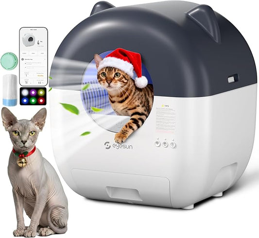 Self Cleaning Litter Box,76L Automatic Cat Litter Box Self Cleaning with APP Control,Low Noise,Safety Protection,Roll Garbage Bags,Deodorizer and Cleaning Brush for Multiple Cat