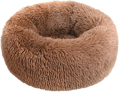 BODISEINT Faux Fur Dog Bed Cat Bed,Shag Round Anti-Anxiety Pet Calming Bed Doughnut Cuddler for Medium Large Puppy Dog Cat Kennel Cushion Self Warming Bed (28'' D x 8'' H, Coffee)