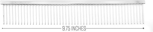 Chris Christensen 9in Coarse Poodle Butter Comb, Groom Like a Professional, Rounded Corners Prevent Friction and Breakage, Solid Brass Spin with Steel Teeth, Chrome Finish