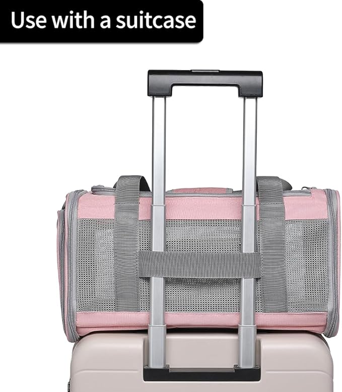 Airline Approved Pet Carrier for Cats and Small Dogs, Breathable and Collapsible Design, Portable Travel Bag for Bearded Dragon, Puppies Animal Hangbag, Rabbit Cage (Pink, Small)