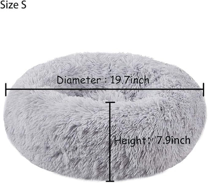 BODISEINT Modern Soft Plush Round Pet Bed for Cats or Small Dogs, Mini Medium Sized Dog Cat Bed Self Warming Autumn Winter Indoor Snooze Sleeping Cozy Kitty Teddy Kennel (20'' D x 8'' H, Light Grey)